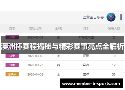 澳洲杯赛程揭秘与精彩赛事亮点全解析