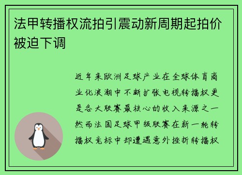 法甲转播权流拍引震动新周期起拍价被迫下调